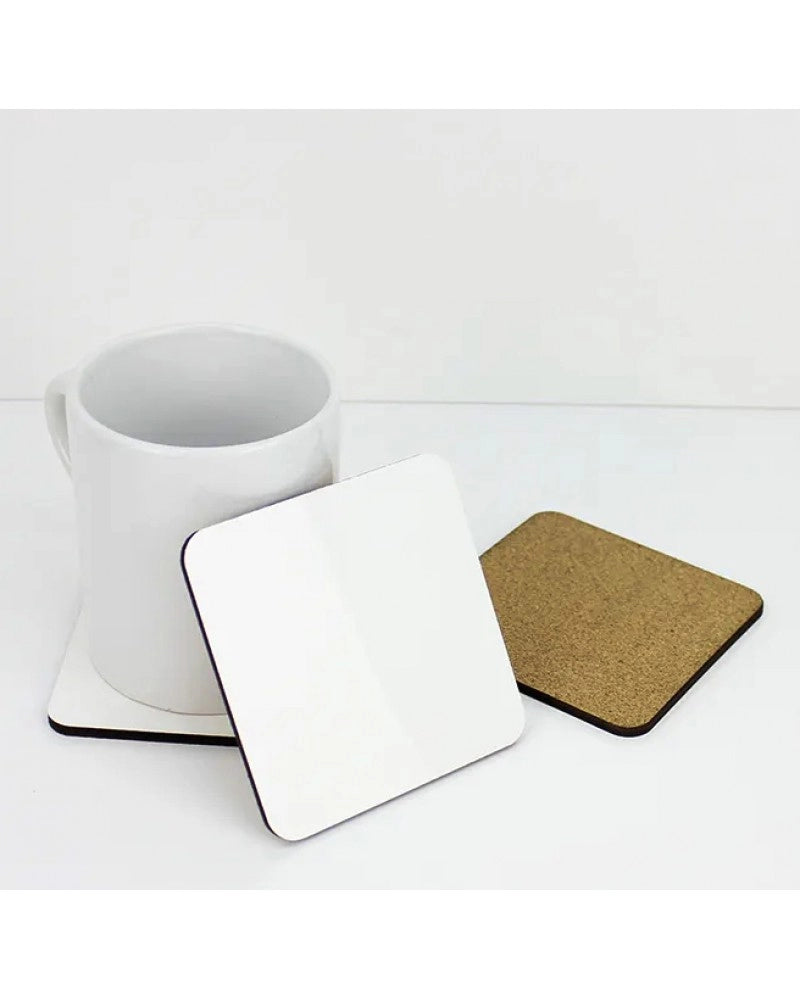 Pack 2x Base para Copos Quadrada em MDF com Verso em Cortiça para Sublimação