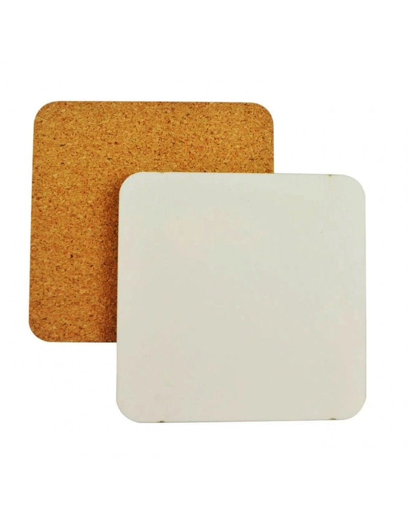 Pack 2x Base para Copos Quadrada em MDF com Verso em Cortiça para Sublimação