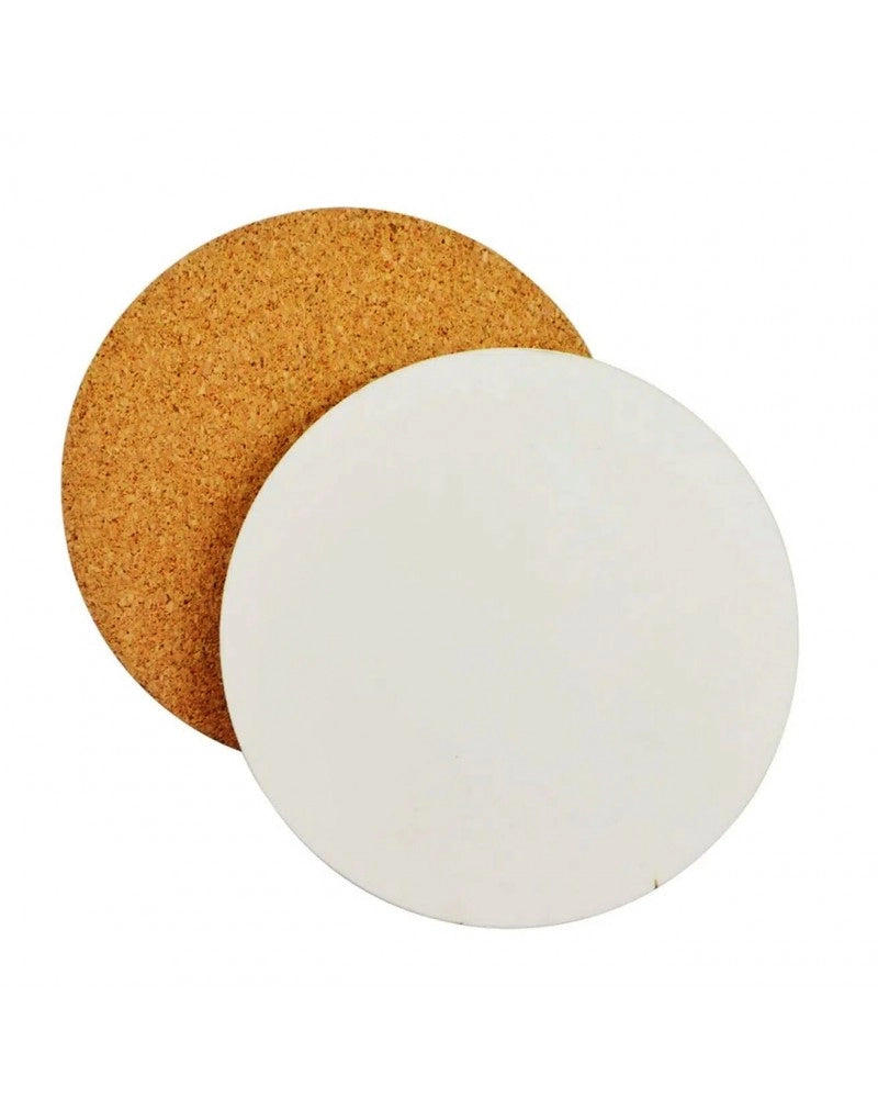 Pack 2x Base para Copos Redonda em MDF e Verso em Cortiça para Sublimação