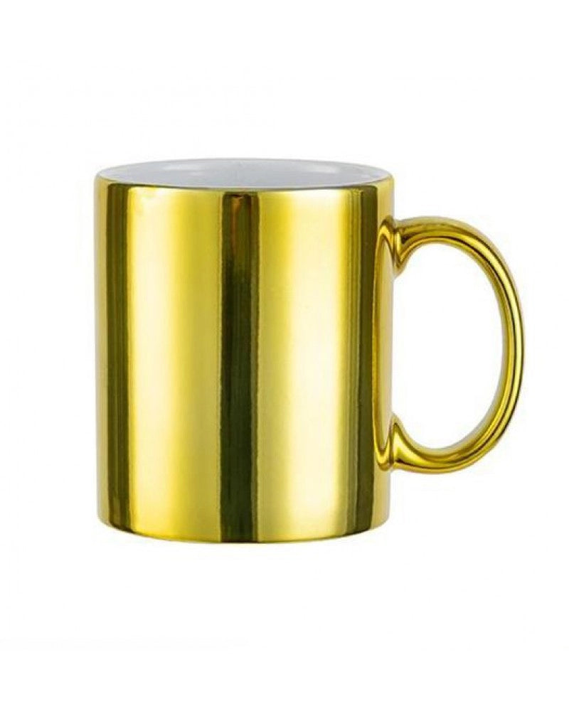 Caneca Dourada Espelhada Metalizada em Cerâmica p/ Sublimação + Estojo p/ Proteção