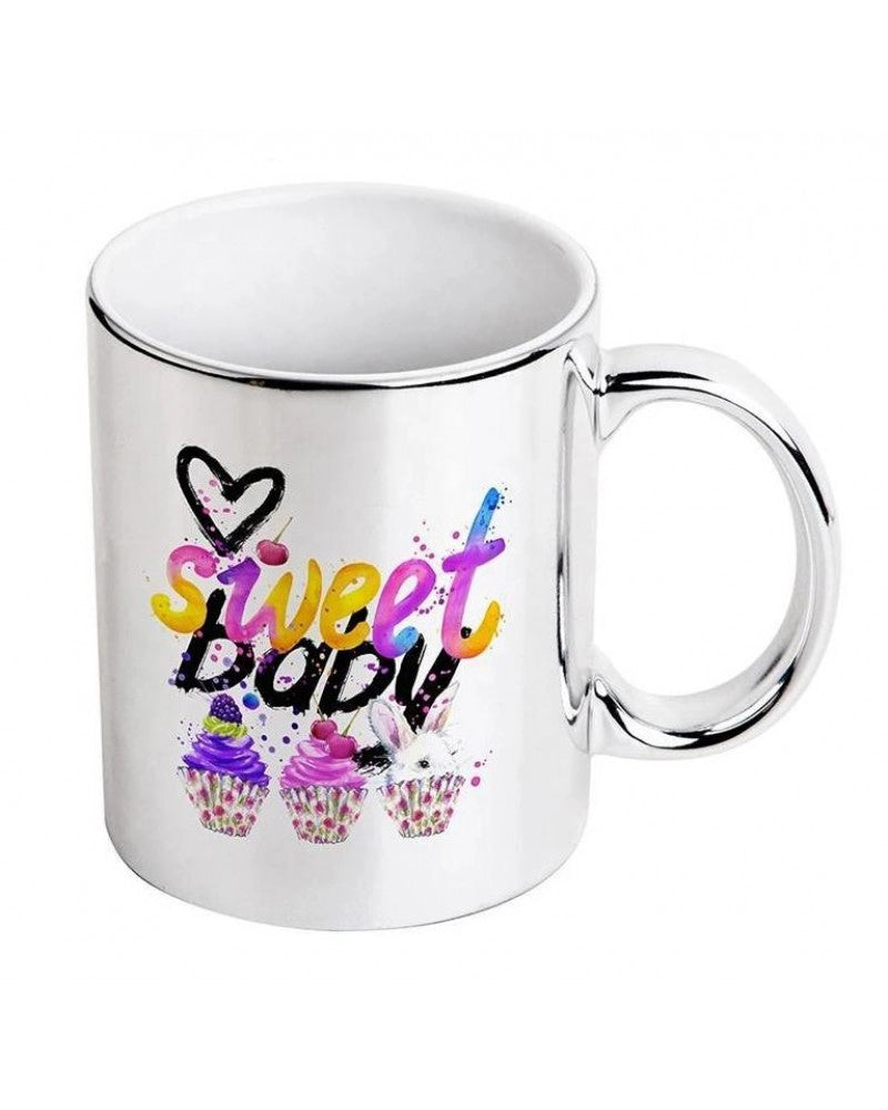 Caneca Prateada Espelhada Metalizada em Cerâmica p/ Sublimação + Estojo p/ Proteção