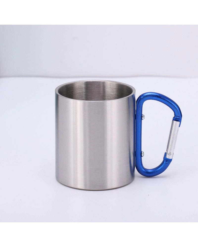 Caneca em Aço Inox 300 ml com Alça de Mosquetão Azul para Sublimação