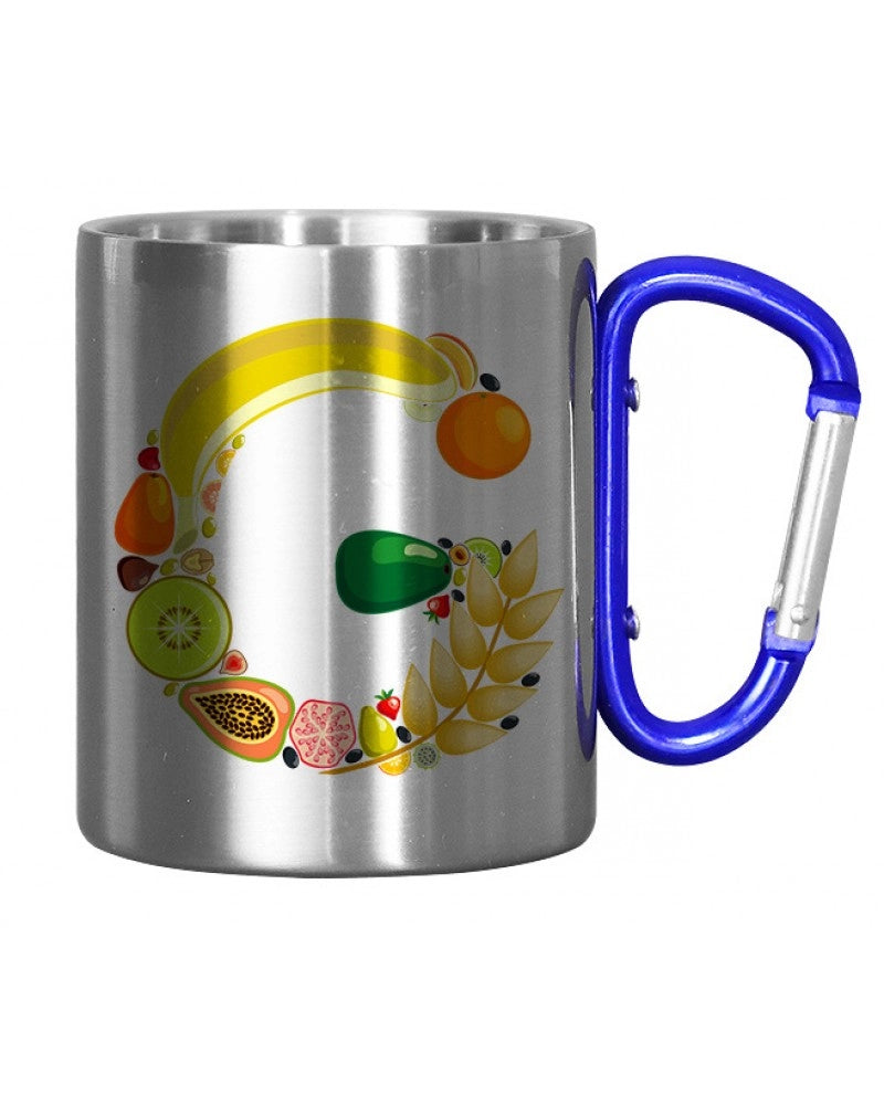 Caneca em Aço Inox 300 ml com Alça de Mosquetão Azul para Sublimação