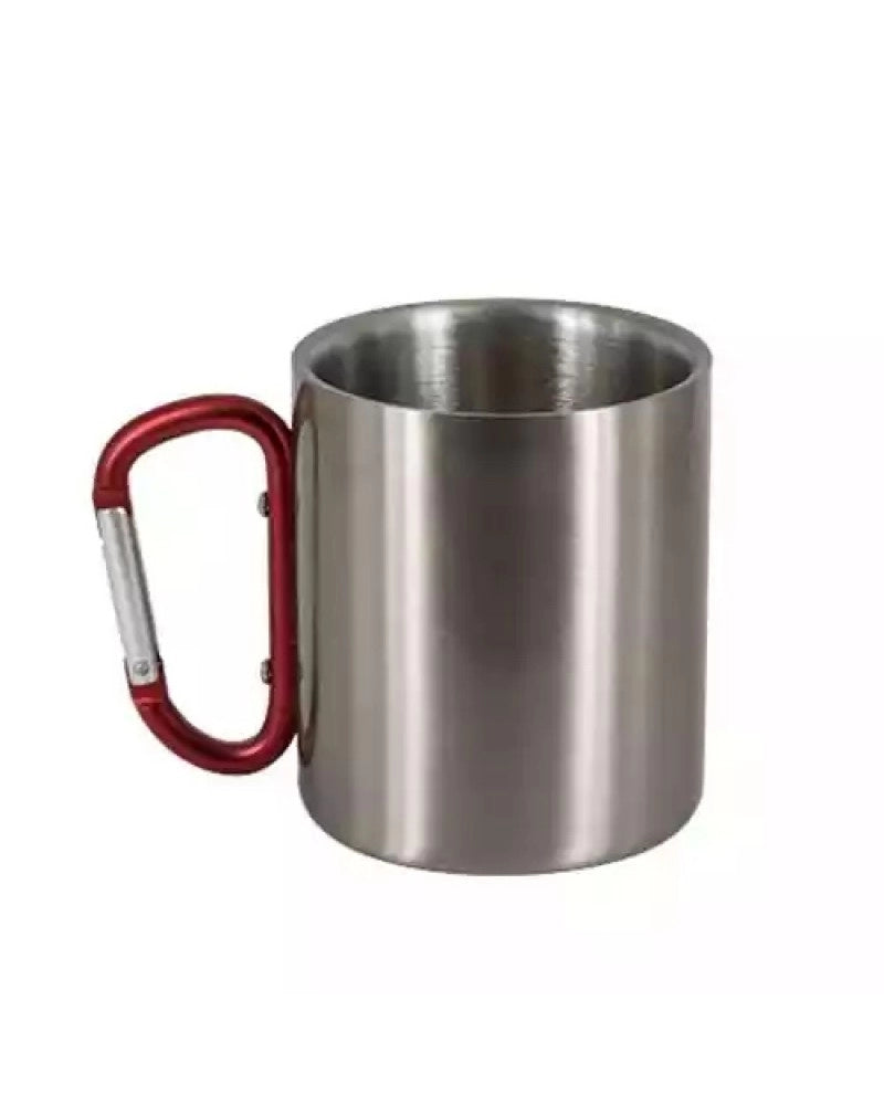 Caneca em Aço Inox 300 ml com Alça de Mosquetão Vermelho para Sublimação