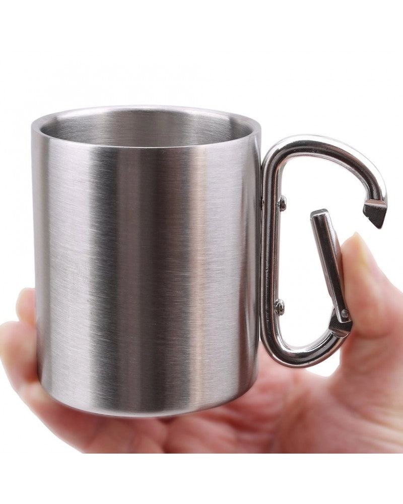 Caneca em Aço Inox 300 ml com Alça de Mosquetão Vermelho para Sublimação