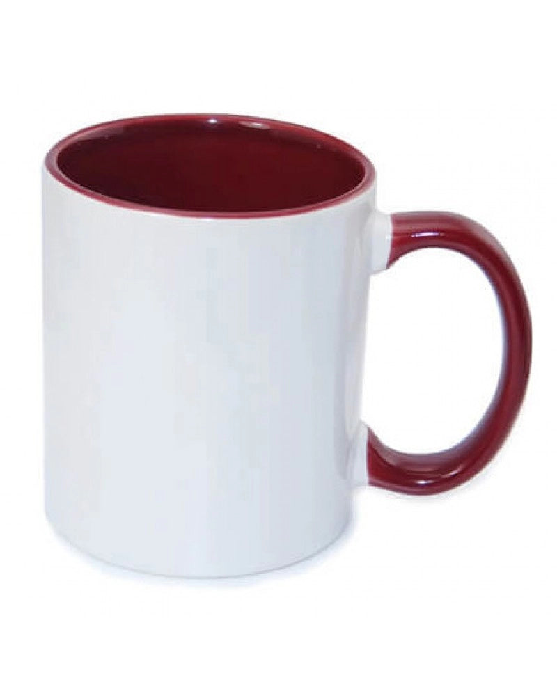 Pack 2x Caneca em cerâmica branca para sublimação, com interior e pega BORDÔ