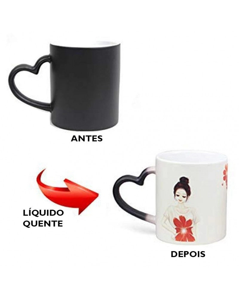 Caneca Mágica Preto Mate c/ Asa em Coração p/ sublimação