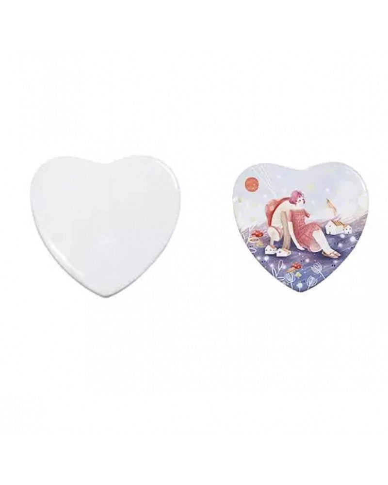 Pack 2x Coração em Cerâmica Branco Premium Magnetizado 67x59 mm p/ sublimação