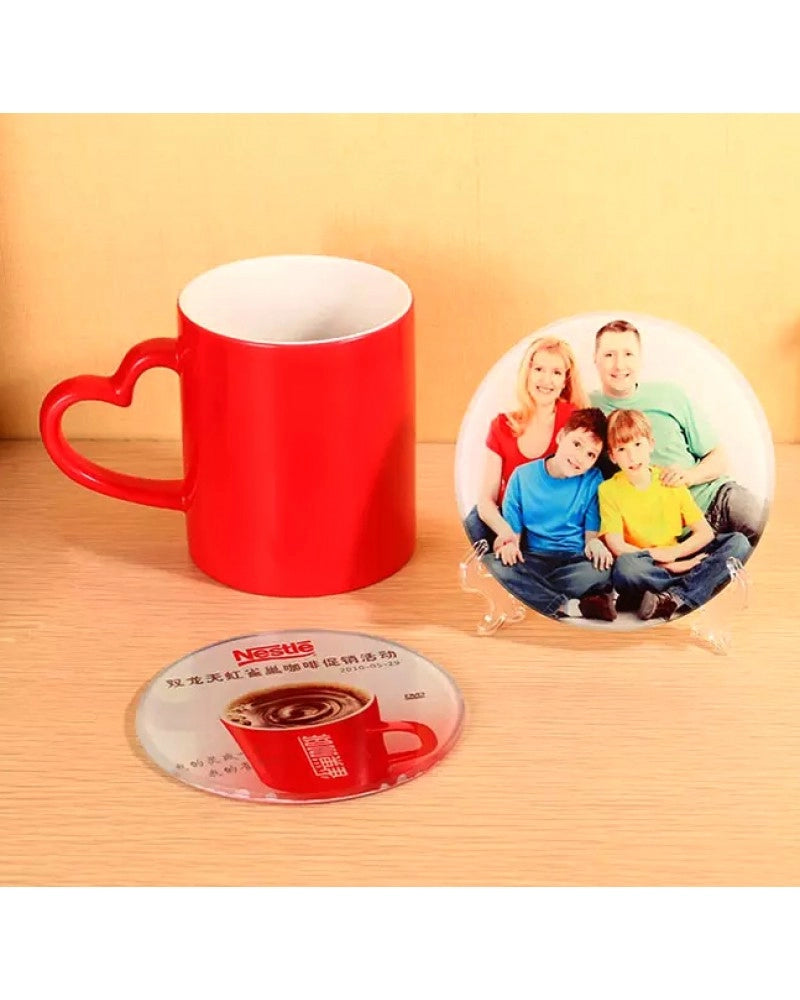 Pack 3x Base para copos redonda em vidro temperado para sublimação - diâmetro 10 cm