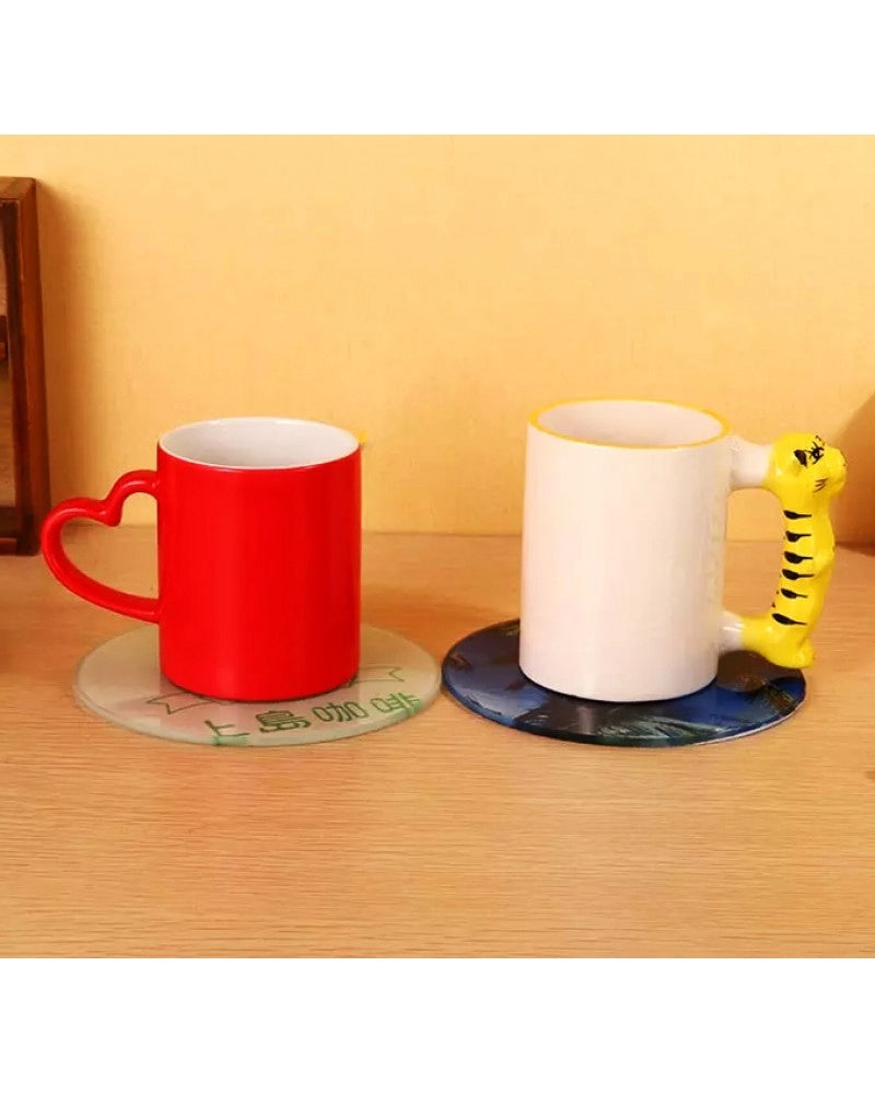 Pack 3x Base para copos redonda em vidro temperado para sublimação - diâmetro 10 cm