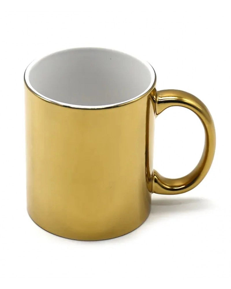 Caneca Dourada Espelhada Metalizada em Cerâmica p/ Sublimação + Estojo p/ Proteção