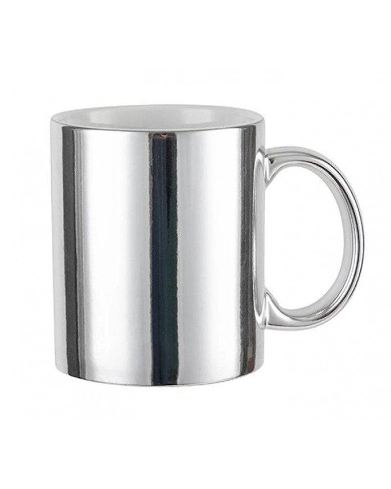 Caneca Prateada Espelhada Metalizada em Cerâmica p/ Sublimação + Estojo p/ Proteção