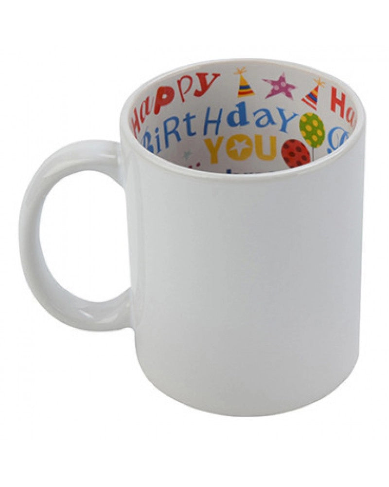 Caneca para sublimação com "Happy Birthday" no interior