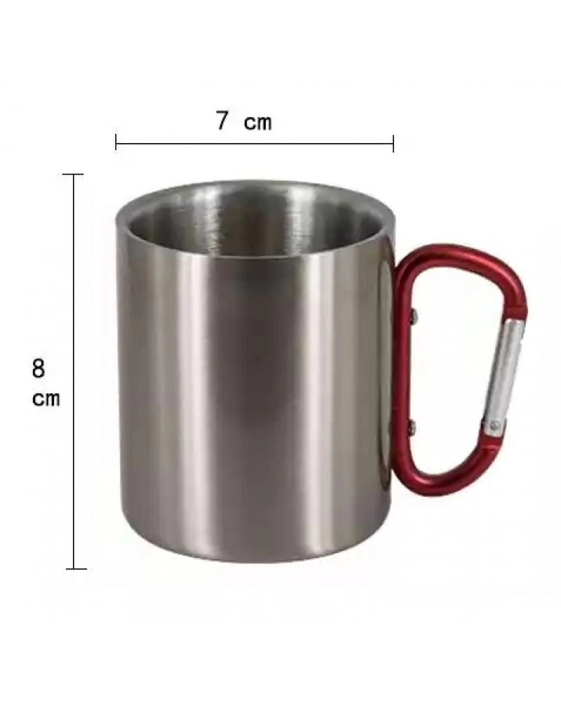 Caneca em Aço Inox 300 ml com Alça de Mosquetão Vermelho para Sublimação
