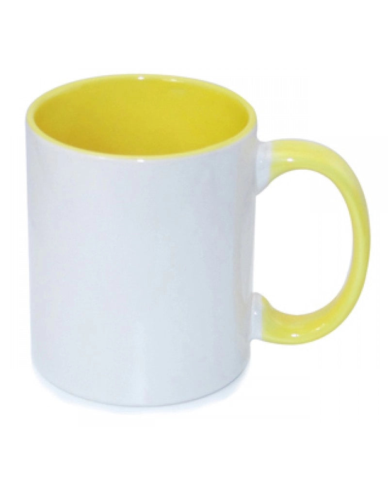 Pack 4x Caneca em cerâmica branca para sublimação, com interior e pega AMARELO