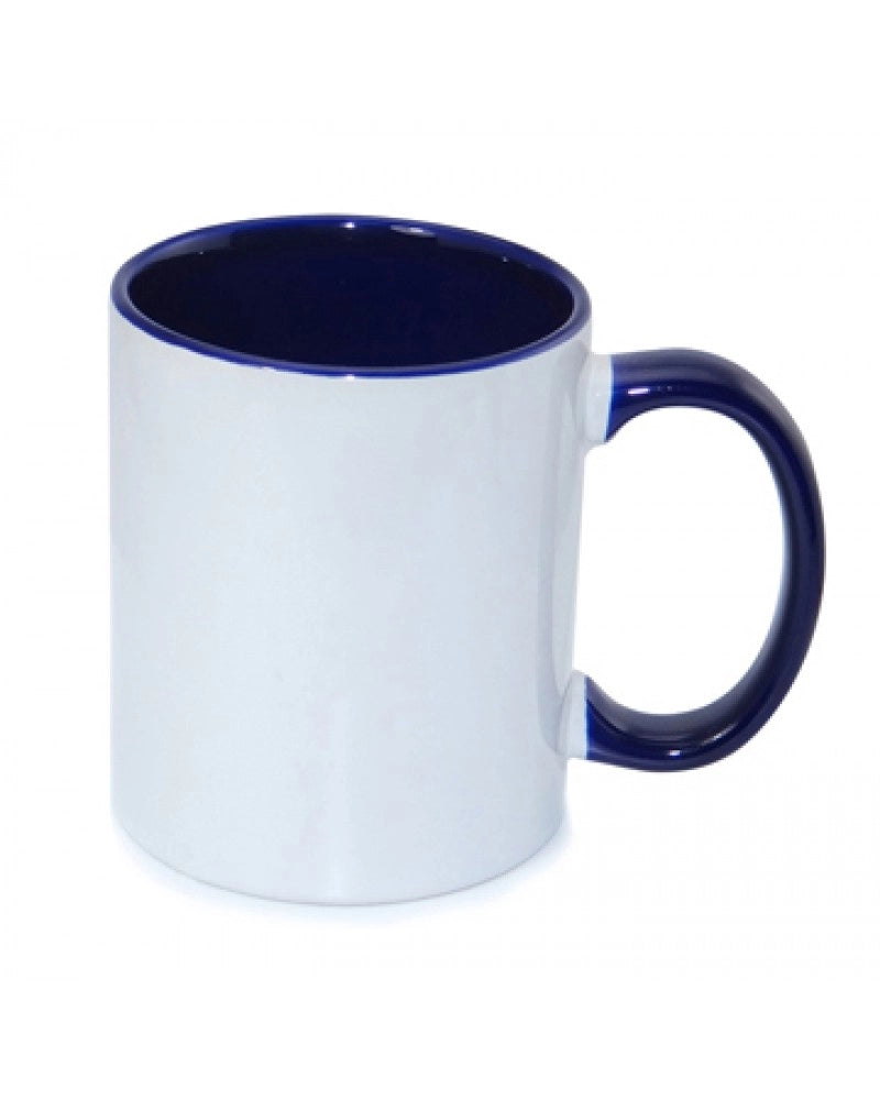 Pack 6x Caneca em cerâmica branca para sublimação, com interior e pega AZUL