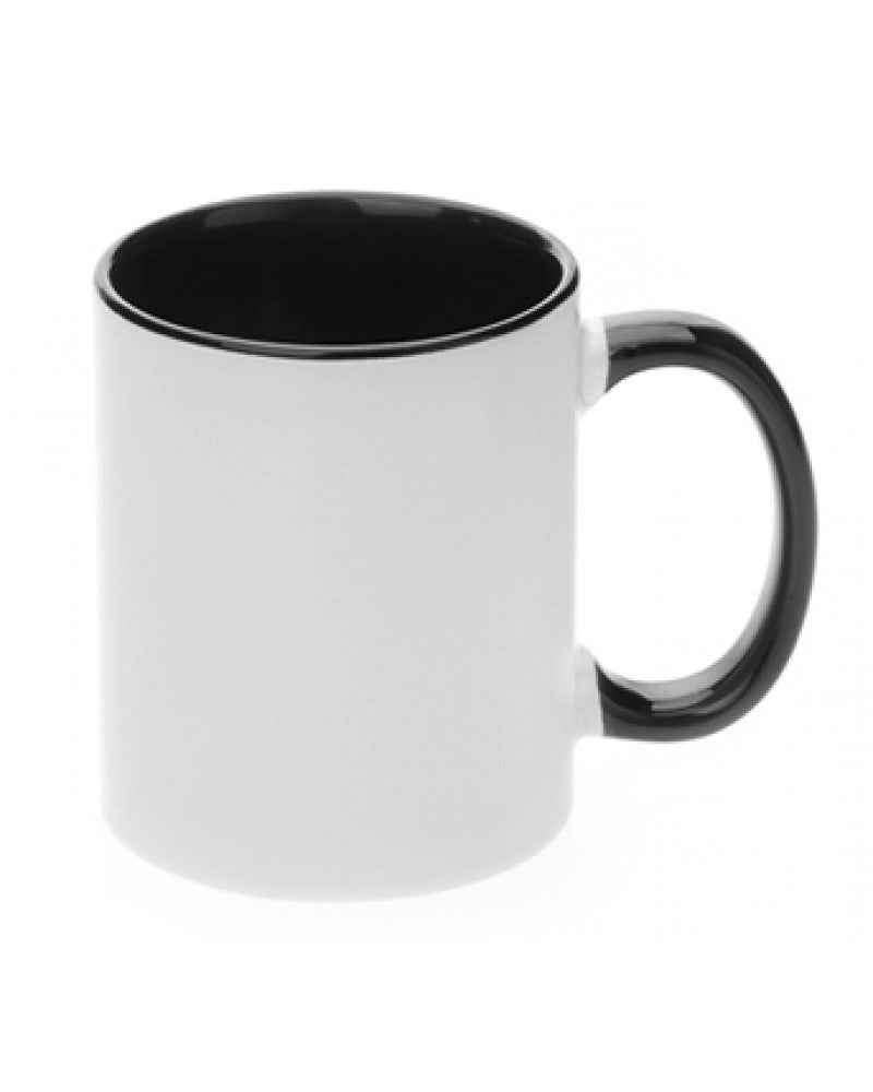 Pack 4x Caneca em cerâmica branca para sublimação, com interior e pega PRETO