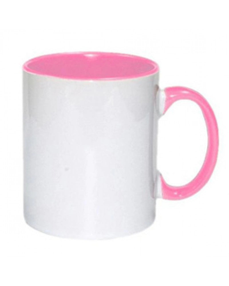 Pack 2x Caneca em cerâmica branca para sublimação, com bordo e pega ROSA