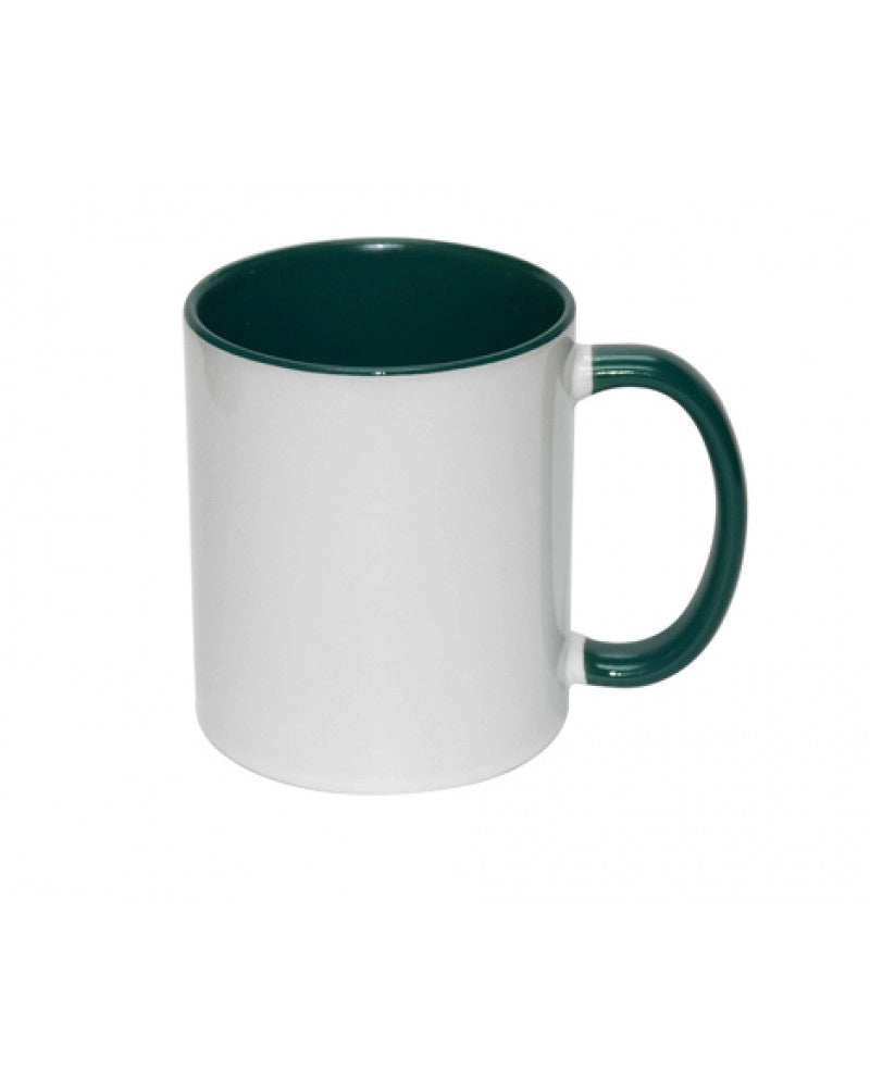 Pack 3x Caneca em cerâmica branca para sublimação, com interior e pega VERDE