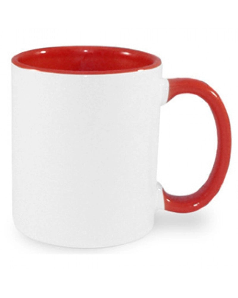 Pack 6x Caneca em cerâmica branca para sublimação, com interior e pega VERMELHO