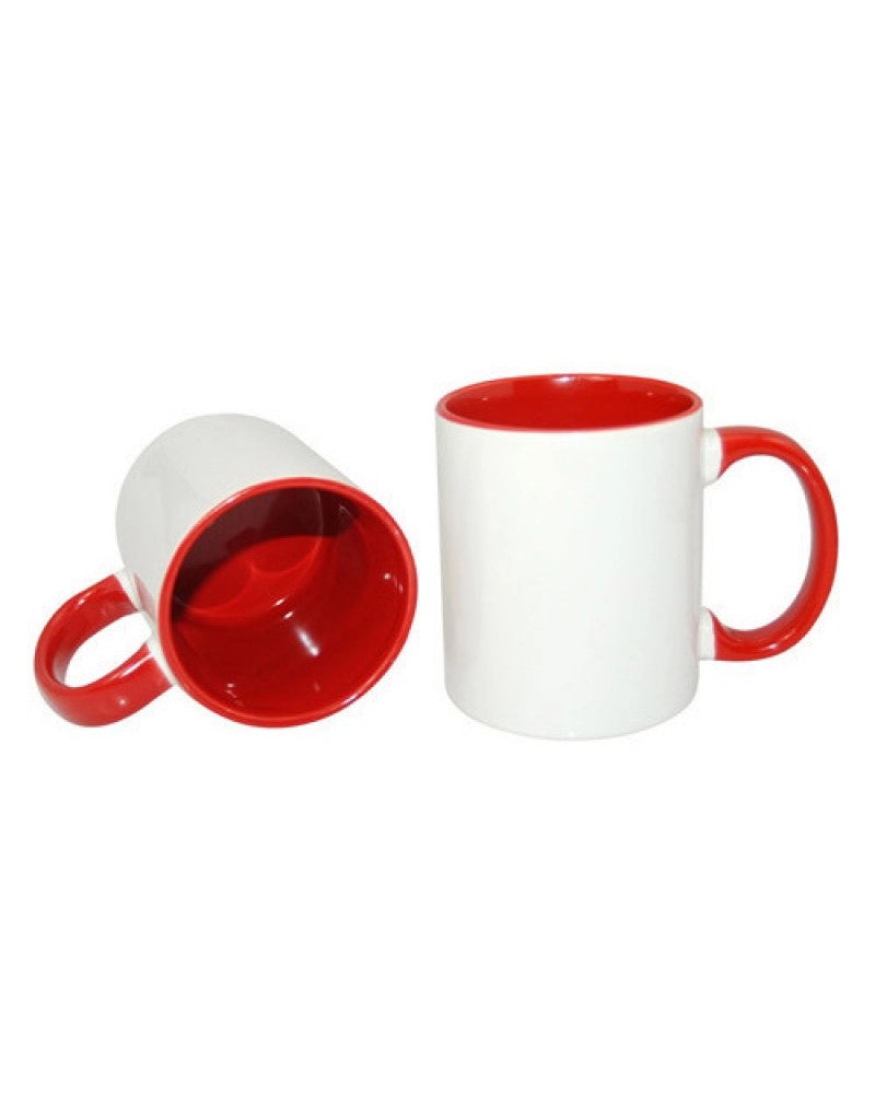 Pack 6x Caneca em cerâmica branca para sublimação, com interior e pega VERMELHO