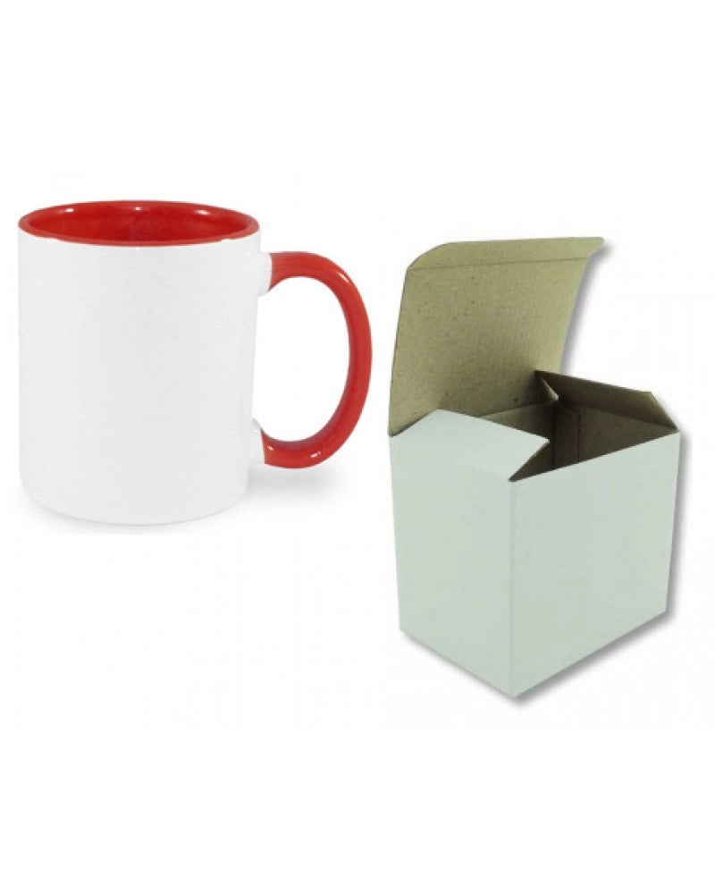 Pack 6x Caneca em cerâmica branca para sublimação, com interior e pega VERMELHO
