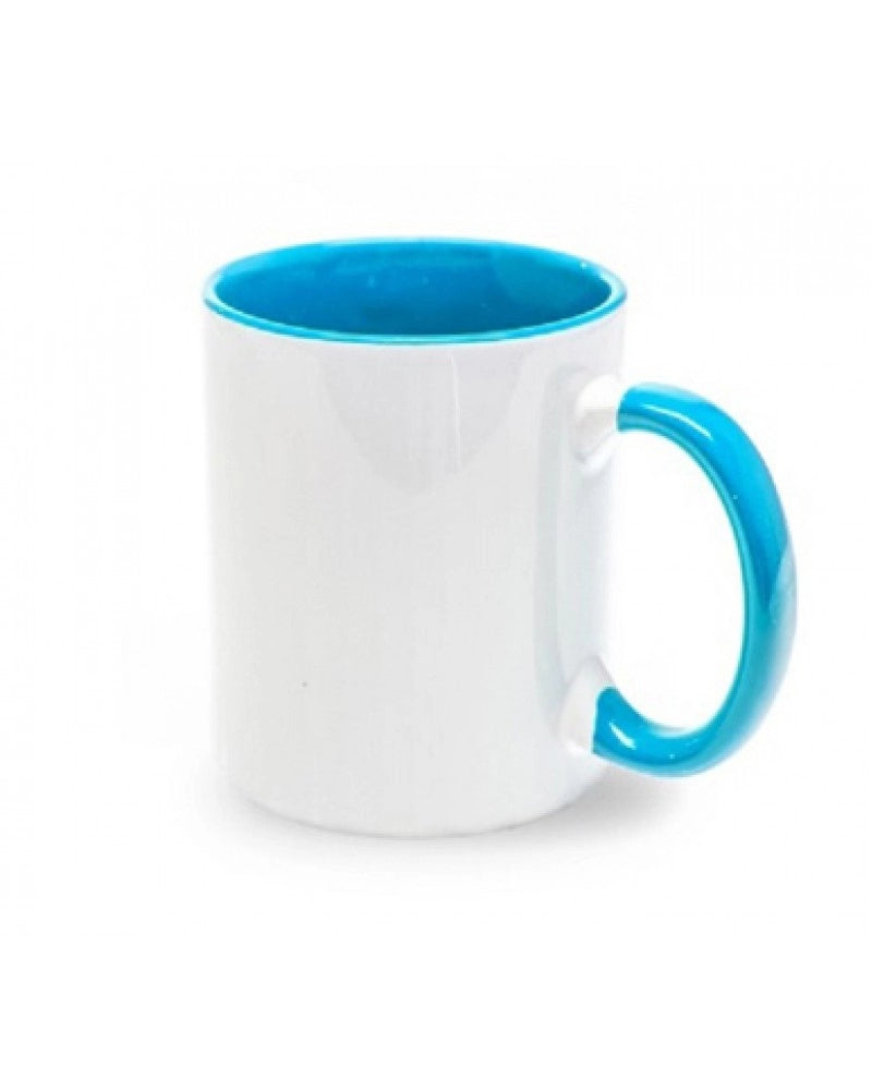 Pack 6x Caneca em cerâmica branca para sublimação, com interior e pega AZUL CLARO