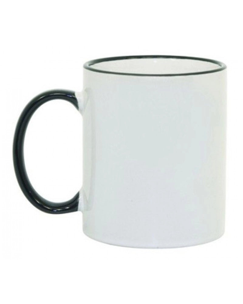 Pack 3x Caneca em cerâmica branca para sublimação, com bordo e pega PRETO