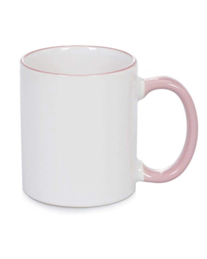 Pack 6x Caneca em cerâmica branca para sublimação, com interior e pega ROSA