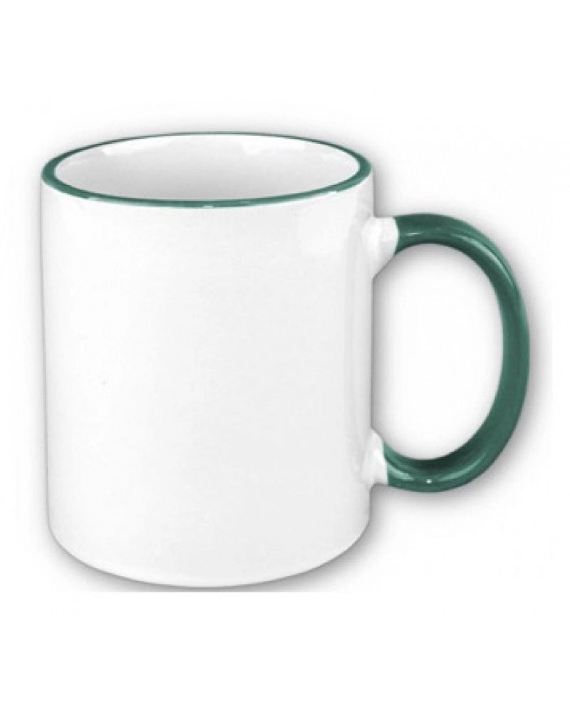 Pack 3x Caneca em cerâmica branca para sublimação, com bordo e pega VERDE