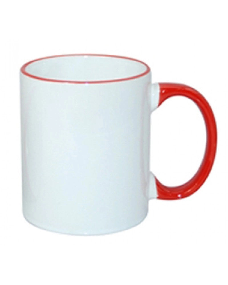 Pack 3x Caneca em cerâmica branca para sublimação, com bordo e pega VERMELHO