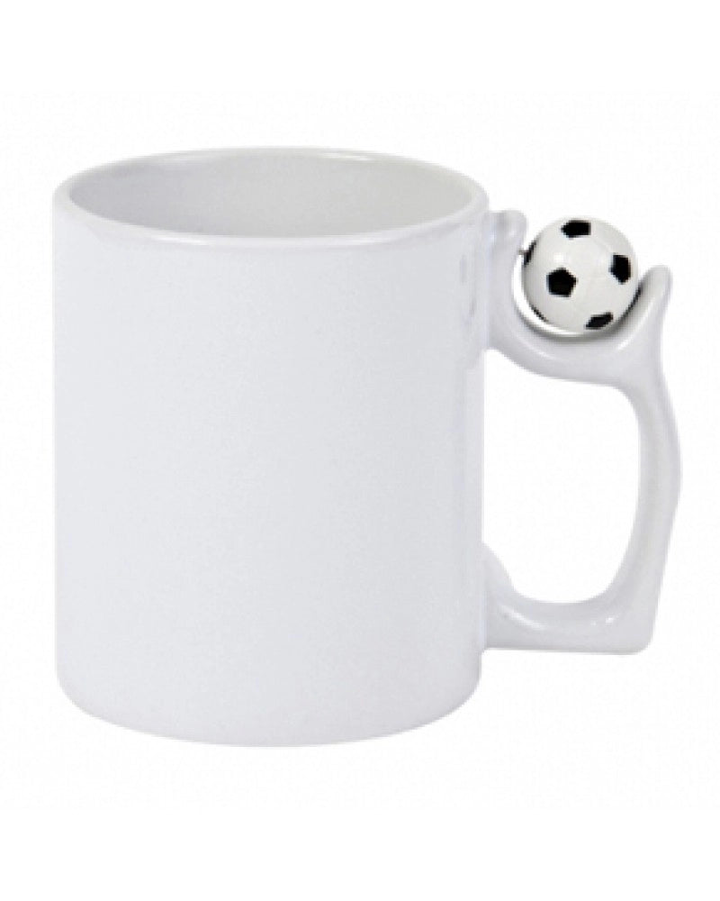 Caneca Branca 11oz com Bola de Futebol sobre a asa para sublimação