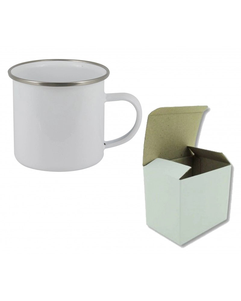 Pack 3x Caneca em Metal 10 Oz p/ Sublimação Branca e Bordo Cromado c/ caixa individual