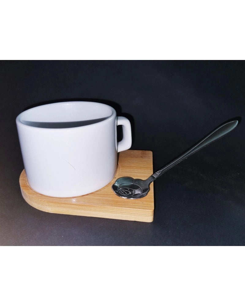 Pack 2x Chávena de Café 170 ml para Sublimação com Base em Bambu e Colher