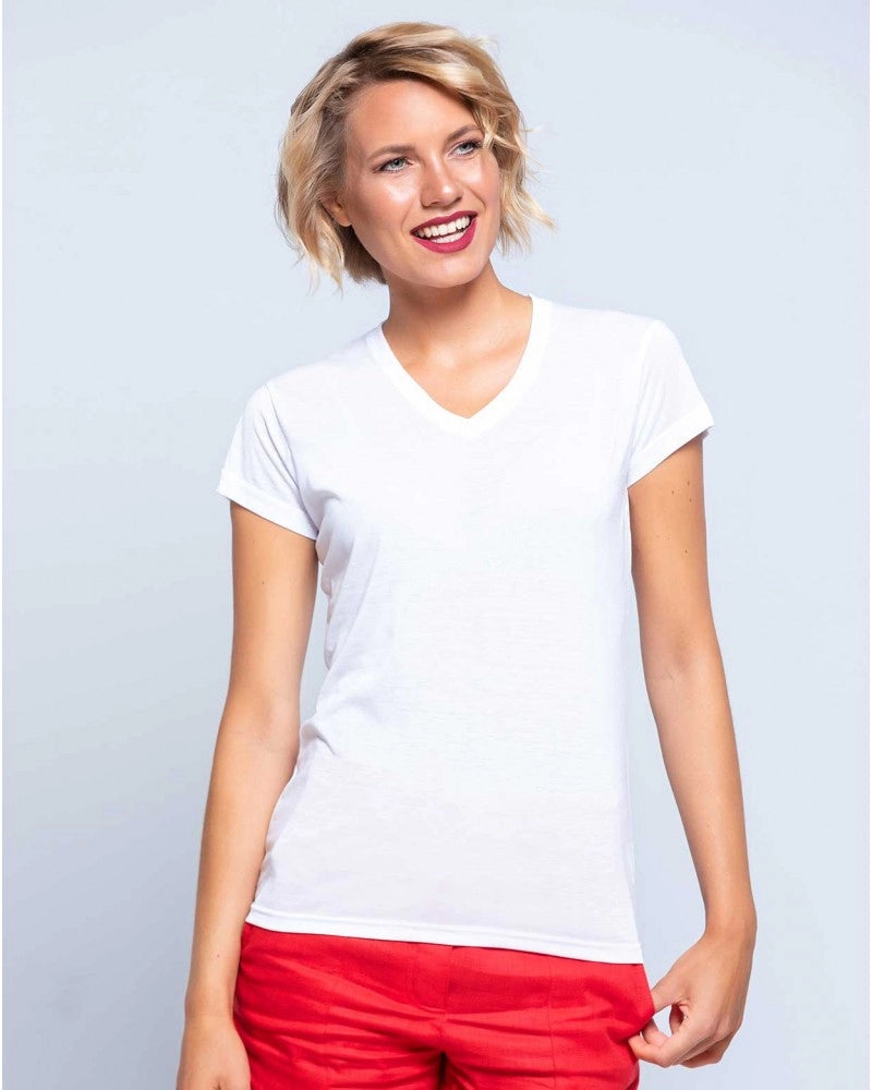 Pack 2x T-Shirt Senhora com Decote em V para Sublimação - Toque Algodão - 100% Poliéster