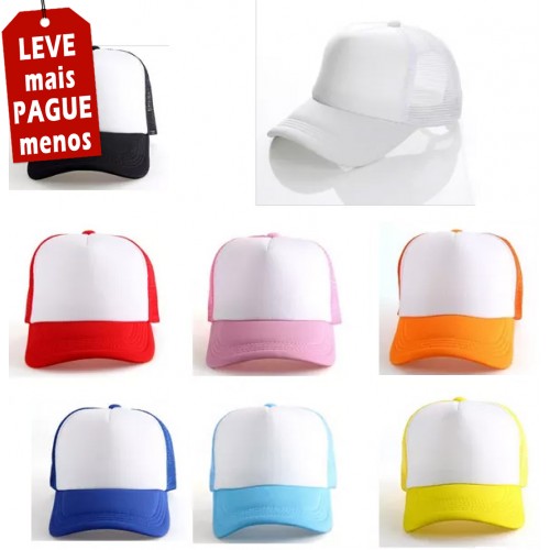 Pack 20x Boné em poliéster para sublimação com malha traseira colorida e perfurada